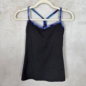Lucy Yoga Tank Top Gray/Blue Strappy Built In Bra Small Vintage Athleisure